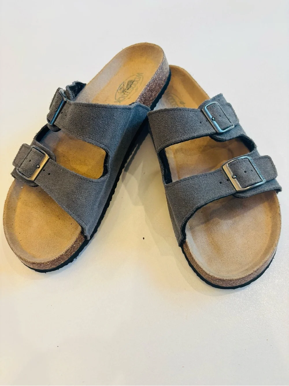 Woodstock Vintage Leather Suede Double-Buckle Slide Sandals - Gray Men’s size 9